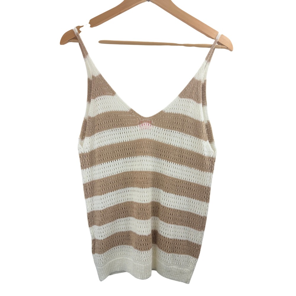 Pink Lily Striped Knit Crochet V Neck Tank Top Women's Size M Boho Festival Chic - Picture 2 of 8